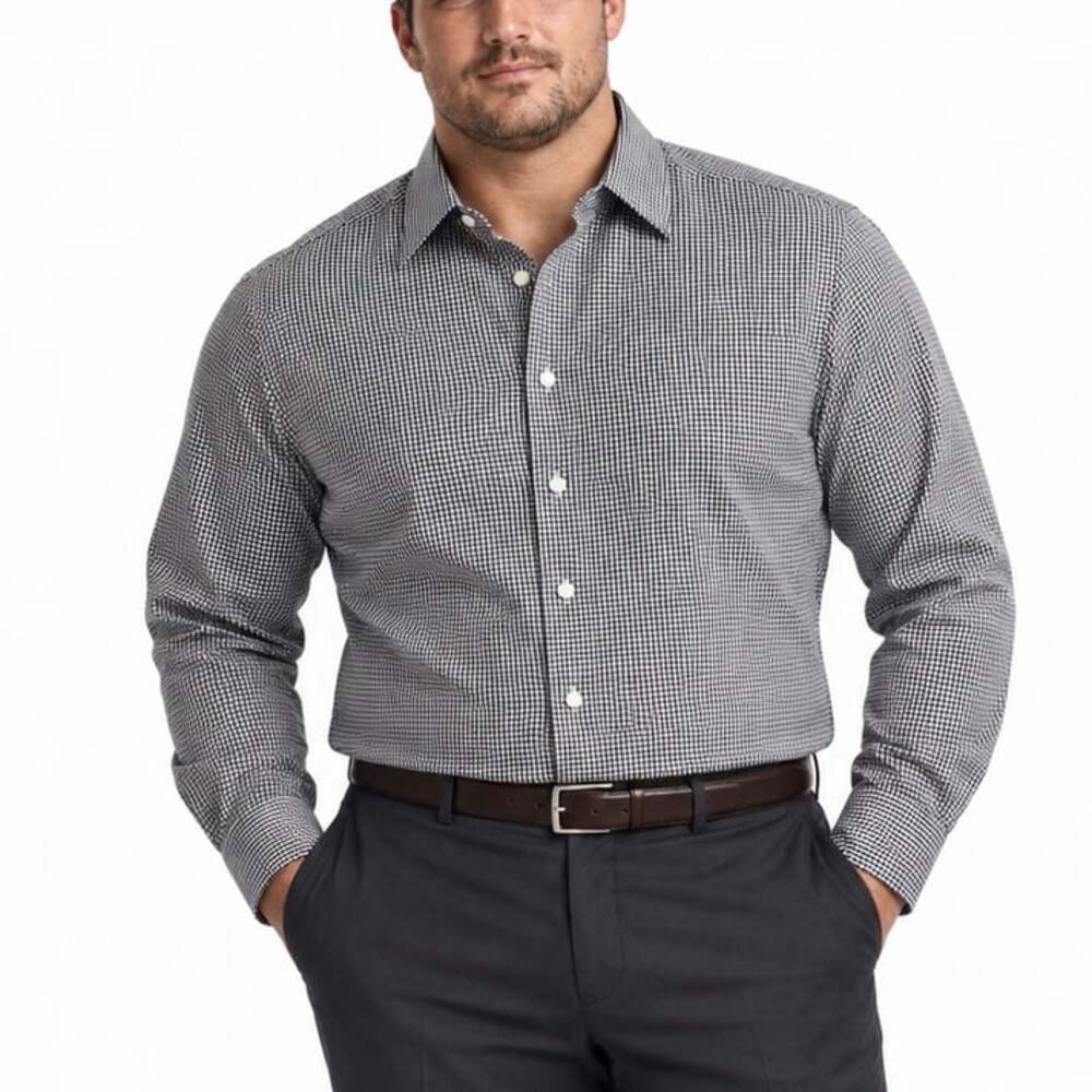 NWT Michael Kors Men's Black White Gingham Button Down Long Sleeve Shirt (17.5 3